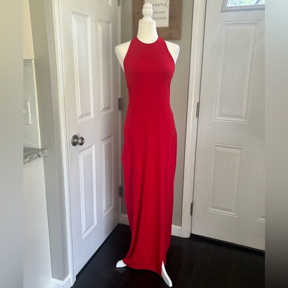 Susana Monaco Halter Low Back Slit Dress with Attached Bodysuit Lining - Picture 6 of 12